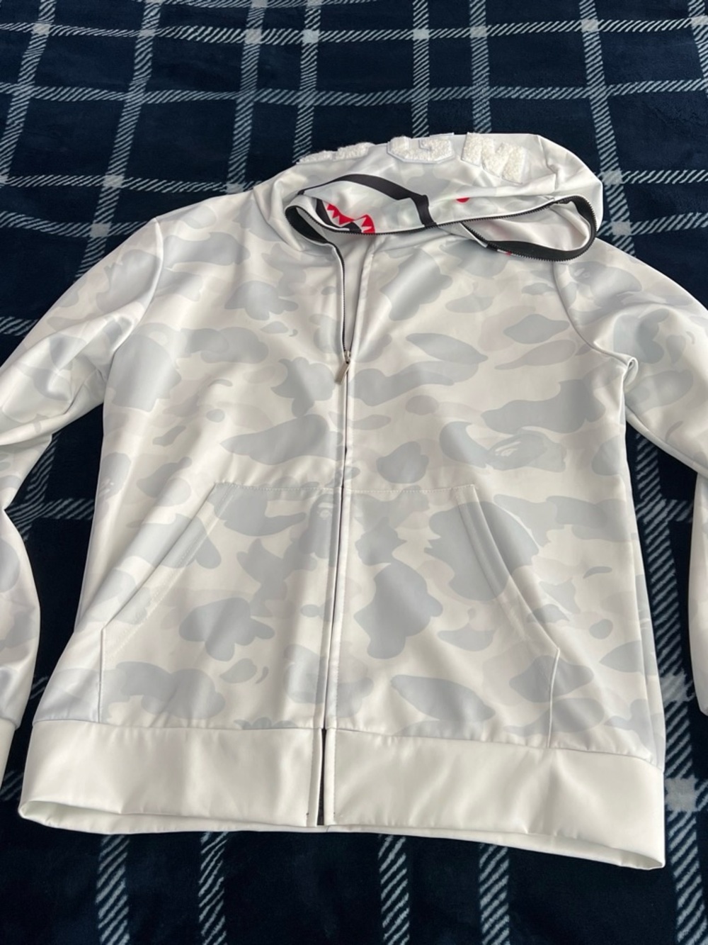 Gray and White Camo Thin Silk Graphic Designer Hoodie